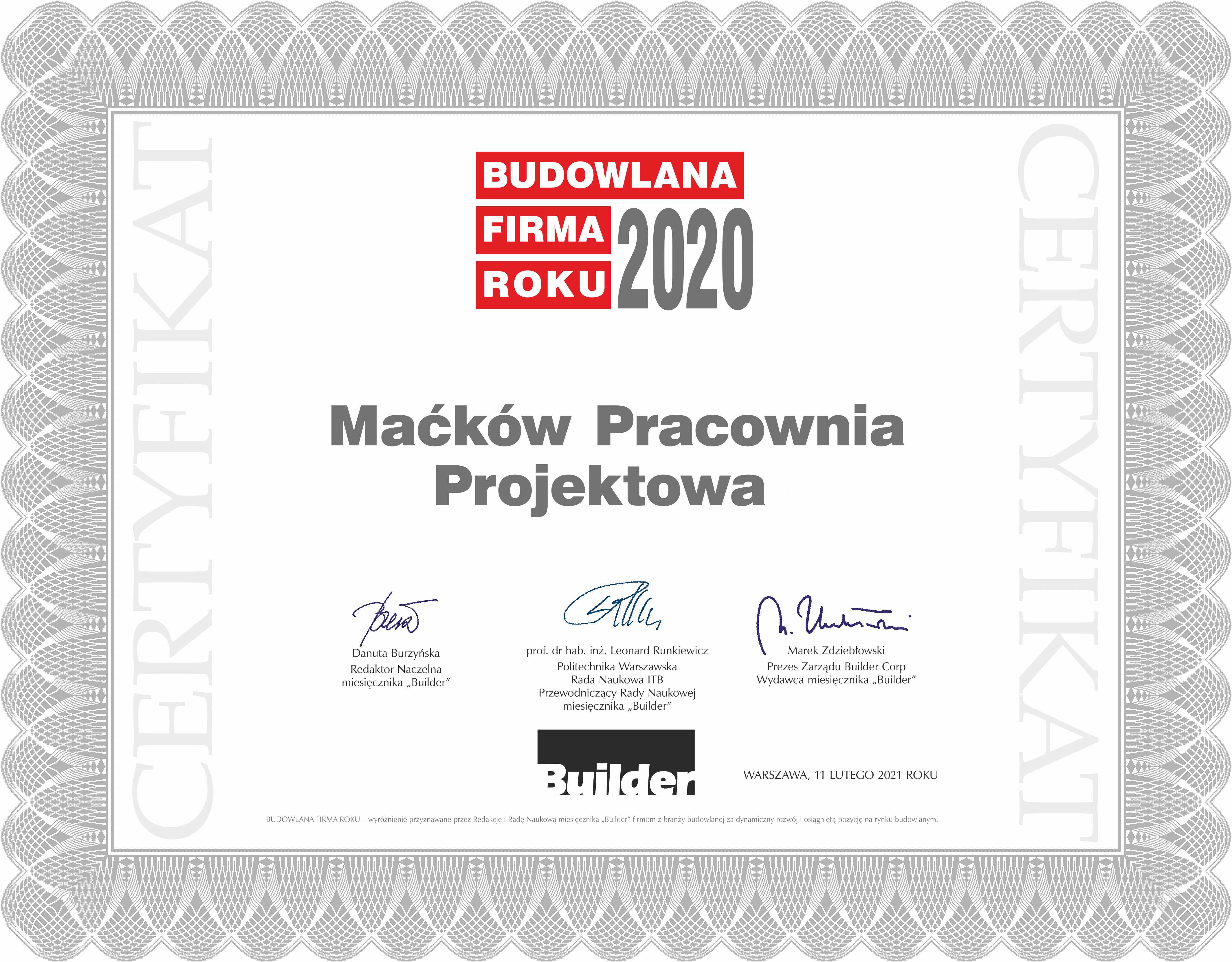 certyfikat_budowlana firma roku